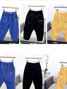 Spring Style Boys Casual Pants Yellow Denim Soft Jeans High Waist Elastic Waistband Cotton Blend Comfortable Long Trousers