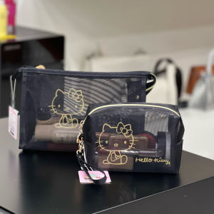 กระเป๋าใส่เครื่องสำอาง HelloKitty ทรงสี่เหลี่ยมโปร่งใส ความจุขนาดใหญ่ กระเป๋าเดินทางอเนกประสงค์สำหรับผู้หญิง