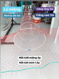 Lú miệng đặc tôm cá dài 4m mắt lưới đuôi lú 15p(07cm vuôg) miệng căng rộng 3m - cao 1m