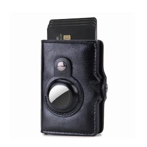 Men Wallet for Apple Airtag RFID Blocking Card Holder  Air Tag Wallet Business Pop Up Slide Cardholder Case with Zip Coin Purse