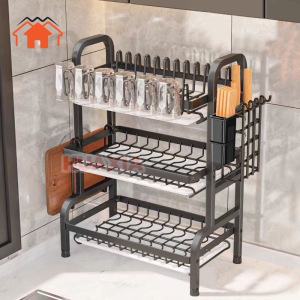 2/3ชั้น HUAXIA ชั้นวางจานสแตนเลส ที่คว่ำจาน ชั้นคว่ำจาน ที่วางจาชาม มีท่อระบายน้ำ+ที่แขวนแก้ว+ที่เก็บตะเกียบ+ขียงตั้งโต๊ะ ทนทาน วางของในครัว