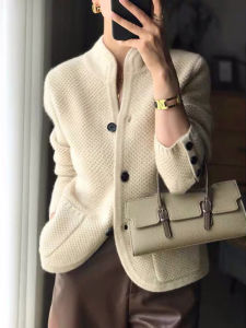 High Quality Stylish Warm Loose Stand Collar Knit Cardigan