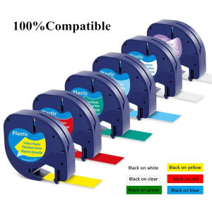 DYMO LetraTag เทปติดป้ายเทปสำหรับ Dymo พลาสติกสีดำบนสีขาว 91201 12267 91202 91203 91204 91205 LT-100H
