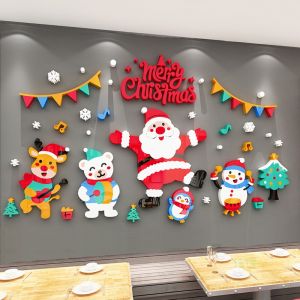 Christmas & New Year 3D Wall Stickers Decorations: Waterproof Nursery & Classroom Wall Mural Decals