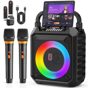 JYX Karaoke Machine with 2 Wireless Microphones Portable Speaker with LED Lights Supports Bluetooth/USB/TF/AUX for Party