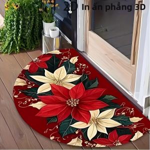 VIKAMA Giáng Sinh Poinsettia Hình Bán Nguyệt Thảm Chùi Chân Có Thể Giặt Được Chống Trơn Trượt Trang Trại Thảm Lối Vào Phong Cách Hiện Đại Trang Trí Nhà Cửa Polyester