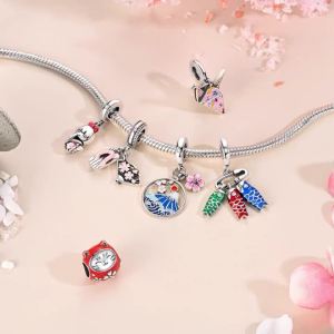 Chất Liệu Bạc 925 Sakura Mặt Dây Chuyền Quyến Rũ Dành Cho Nữ Nhật Bản Văn Hóa Series Hạt Phù Hợp Với Ban Đầu Vòng Tay Tự Làm Món Quà Trang Sức