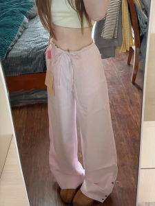 XIANGBAIWEI | Pink Stripe Wide Leg Trousers