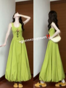 LIRUSHAN | Summer New Green Waist-Cinching Flower Bud Dress