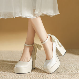 White Silk Satin High Heels Retro Cheongsam Shoes Spring 2025 French Style Waterproof Platform Single Shoes Small Size