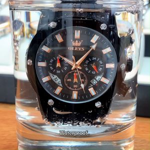 OLEVS Jam Tangan Pria Anti Air Original Mewah Fashion Tali Kulit Yang Nyaman Bercahaya Multifungsi Watch