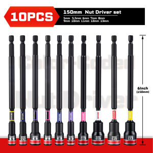 Geinxurn 2.6“/6" Nut Driver Set Color Coded Strong Magnetic S2 Steel 1/4 Hex Shank Socket Bits Fit Drill Screwdriver For Repair