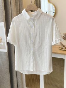 Summer White Cotton Linen Shirt Womens New 2024 Elegant High-End Fashion Top Sweet Style Loose Fit Button Placket Blouse