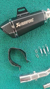 Easyride P/Q/Fi stainless elbow on Akrapovic Hexa tip with silencer
