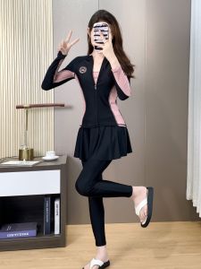 Sporty One-Piece Long Sleeve Surfing Swimsuit Womens Summer New Style Conservative Separate Design Beach Diving Costume