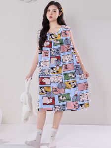 K-style Student Artificial Cotton Nightdress Womens Sleeveless Dress plus Size Loose Pajamas Summer Rayon Homewear