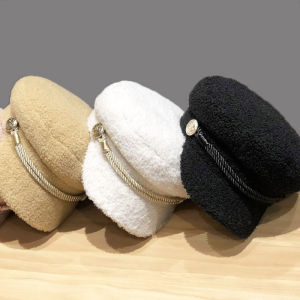 Autumn and Winter Cashmere Thickened Heattech Flat-Top Peaked Cap Painter Cap Womens K-style Trendy Fashion All-Matching Octagonal Cap