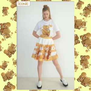 สินค้าใหม่ iCONiC GOLD ROBOT SKIRT #7287 กระโปรง ผ้าไหมซาติน ยาว60cm พิมพ์ลาย หุ่นยนต์ กระโปรง บาน แฟชั่น ทำงาน ออกงาน