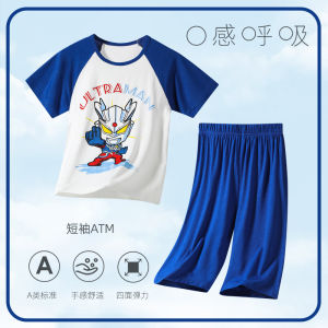 Boys Modal Ice Silk Sleepwear Summer Thin Home Clothes Set Short Sleeve Breathable Moisture Wicking Cartoon Style Kids Pajamas