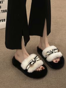 Womens Indoor Outdoor Slippers Thick Bottom Home Warm Cotton Slippers Fall Winter Fashionable Casual Plush Lined Slip-On Shoes
