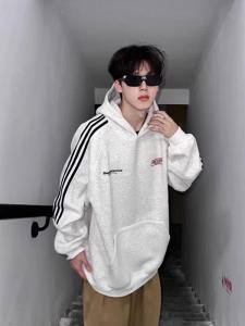 Retro American Fleece Lined Cotton Hoodie Mens Heavyweight Casual Outerwear Spring Autumn Winter Printed Loose Fit Youth Trend