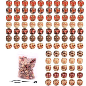 ลูกปัดไม้สำหรับถักเปียและเดรดล็อค 100 ชิ้น ขนาด 12 มม. ลูกปัดไม้ธรรมชาติทาสีสำหรับตกแต่งผมเดรดล็อคสำหรับผู้หญิง