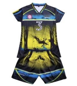 Baju stelan olahraga volley kaos jersey wanita motif full printing dengan berbagai warna dan desain.