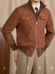 Slim Fit Short Stand Collar Faux Suede Jacket