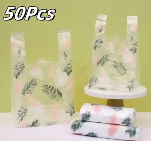 50Pcs Feather Pattern Vest Bag Food Plastic Bags Gift Packaging Bag Wedding Party Favor Candy Cookie Gift Decor Bag