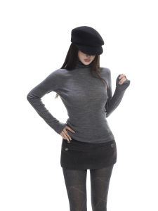High Collar Slim Fit Long Sleeve Womens Base Shirt Casual Style Korean Version Overhead T-Shirt for Autumn Season