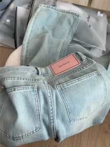 Light Wash Straight Leg Jeans Womens Autumn Winter High Waist Loose Slimming Narrow Version Wide Leg Pants for Pear Shaped Body