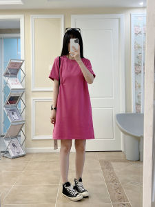 ชุดเดรสสั้นแขนสั้นฤดูร้อนสำหรับผู้หญิง สไตล์เกาหลี ทรงหลวม ดีไซน์ตัดขวาง สีสันสดใส ทรงหลวม เอวสูง แขนสั้น สีสันสดใส