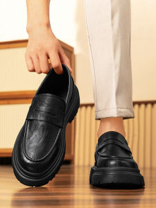 Casual Leather Shoes Mens Spring Autumn Business Formal One-Step-On Commuter Sports Heightening Derby Trendy Shoes