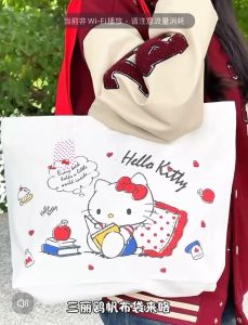 Sanrio Canvas Bag Cartoon Kuromi Extra Large Canvas Bag Large Capacity Storage Student Stationery Book Storage Bag PE