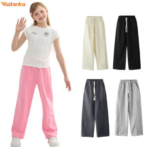 Rolanko Girls Wide Leg Sweatpants Straight Pants for Kids Girls Trousers with Pockets Sweats 5-14 Years
