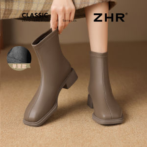 Winter Short Boots Womens Fleece Lined Martin Boots High Heel Slim Fit Boots French Ankle Boots Casual round Toe PU Leather