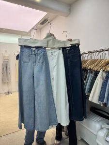 High-Waist Wide-Leg Denim Jeans for Women Ooh-Hha0027 Casual Slimming Straight Leg Pants with Zipper Anti-Wrinkle Material