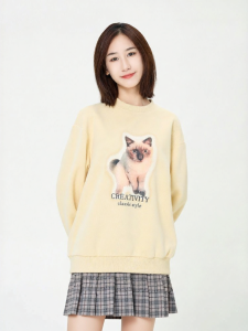 Warrior | Cat Print Loose Long Sleeve Hoodie
