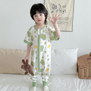 Pure Cotton Summer Sleepwear for Children Short Sleeve Thin Overall Baby Anti-Kick Air Conditioned Room Sleeping Bag Boys Girls