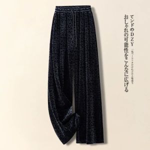 Quần Ống Rộng Họa Tiết Da Báo Cao Cấp Cho Nữ Mùa Xuân Thu Lưng Co Giãn Quần Dài Ống Đứng Nhung Rộng Rãi Thoải Mái