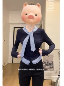 Womens Long Sleeve Knitted Shirt Spring Autumn Plaid Splicing Top plus Size Design Sense Sash Small Shirt Korean Style Slim Fit