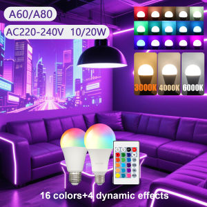 2PCS Led RGB Color Changing Lamp E27 Dimmable Light AC 220V Led RGBW Magic Bulb 10W 20W Home Party Decor LightingSpot Lampa