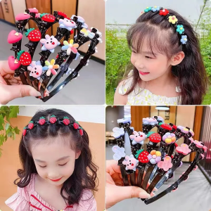 Cartoon Braided Hairband for Kids Korean Style Cute Baby Headband with Clip Fashion Girl Hair Accessories