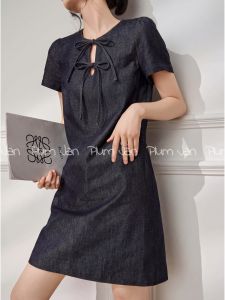 PlumJan | Đầm Mini A-line Tay Ngắn Phong Cách Mới từ Pháp có Nơ