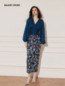 Elegant French Style Capri Blue Top and Starry Navy Blue Skirt Set