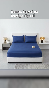 Royal Blue Plain Stripes Canadian Bedsheets with Pillowcase