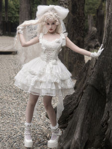Original Rita Lolita Sweet White Flower Bride Princess Style JSK Dress Puffy Girls Skirt A-Line Short Summer Dress for Women