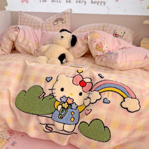 Pure Cotton Rainbow Cat Bedding Set Princess Style 3-4 Pieces Children Dormitory Bedding Coverlet Single Sheet Quilt Cover