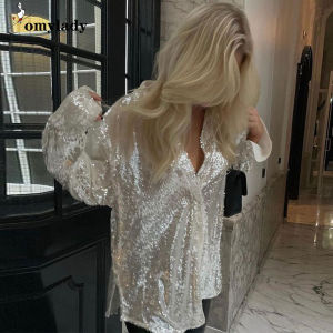 งานปาร์ตี้ใหม่เสื้อปักเลื่อมผู้หญิงฤดูร้อนสีขาวแฟชั่นความสูงนุ่มพื้นฐานสาวความงามปุ่มขึ้นเสื้อหญิงยอดนิยมเสื้อเงา