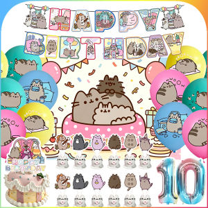 Beast Kingdom | Cute Cat Birthday Party Decoration Background Supplies Balloon Set Cake Toppers Bunting Banner Kawaii P-Pusheening Gift Props